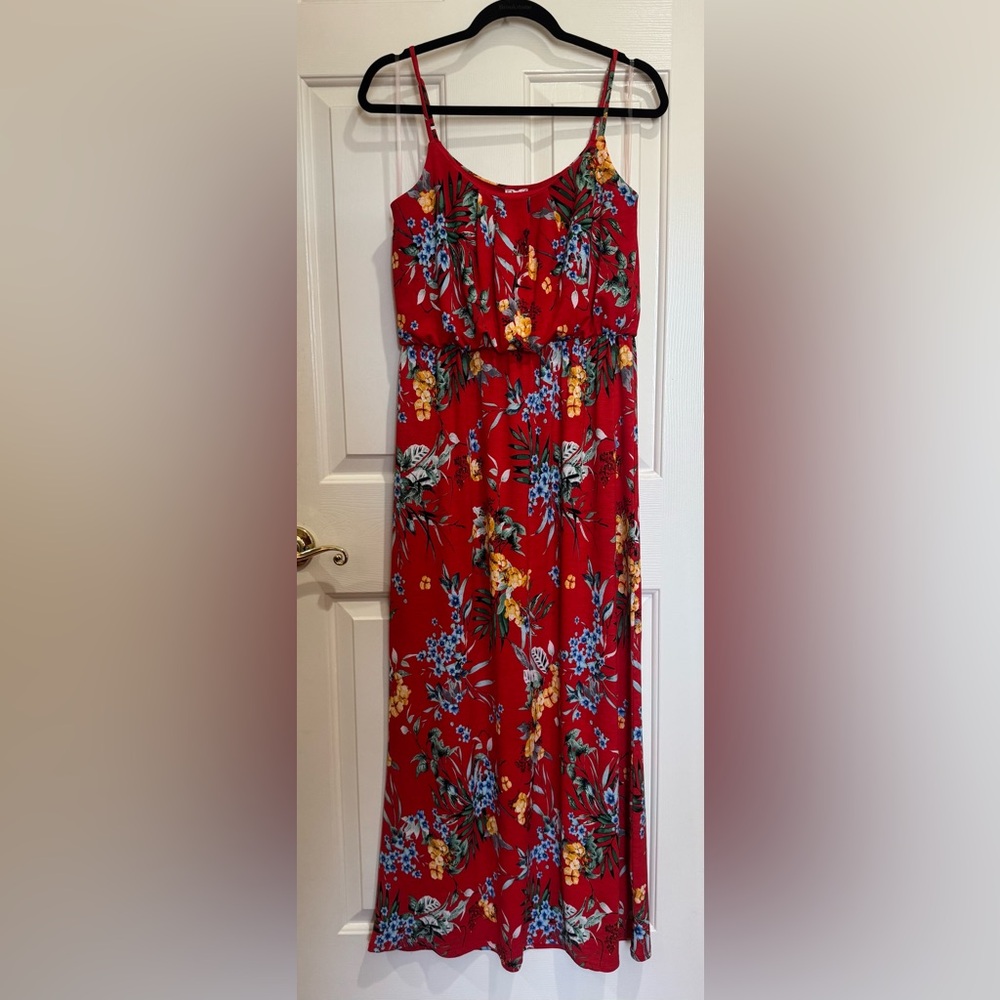 NAIF Red Floral Maxi Dress with adjustable spaghetti Straps in Size M - Picture 3 of 5